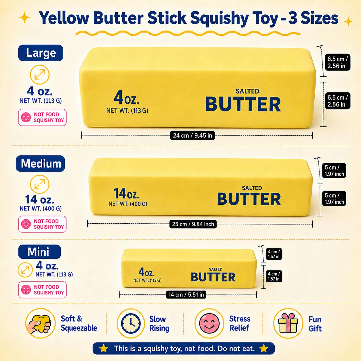 😌 Soft Butter Squishy Toy – Squeeze Away Stress, Fun Gift for All Ages 🧈