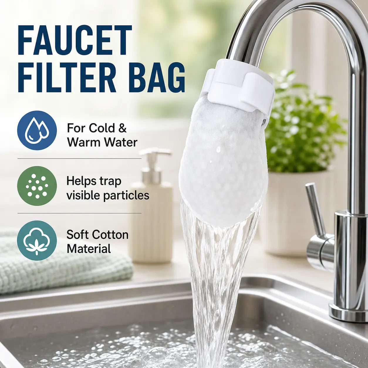 💧 Disposable Cotton Faucet Filter Bags for Cleaner Water✨