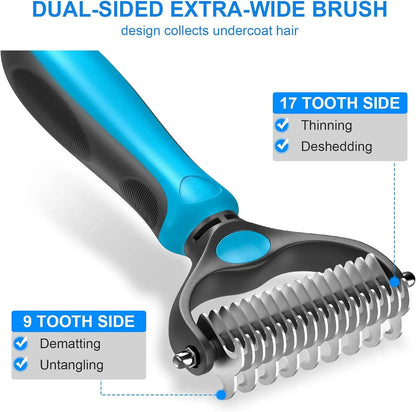 ✨ 2-in-1 Pet Grooming Rake – Detangle & Deshed Easily