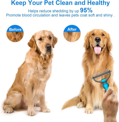 ✨ 2-in-1 Pet Grooming Rake – Detangle & Deshed Easily