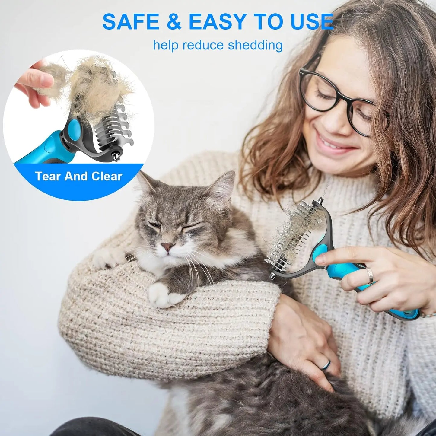 ✨ 2-in-1 Pet Grooming Rake – Detangle & Deshed Easily