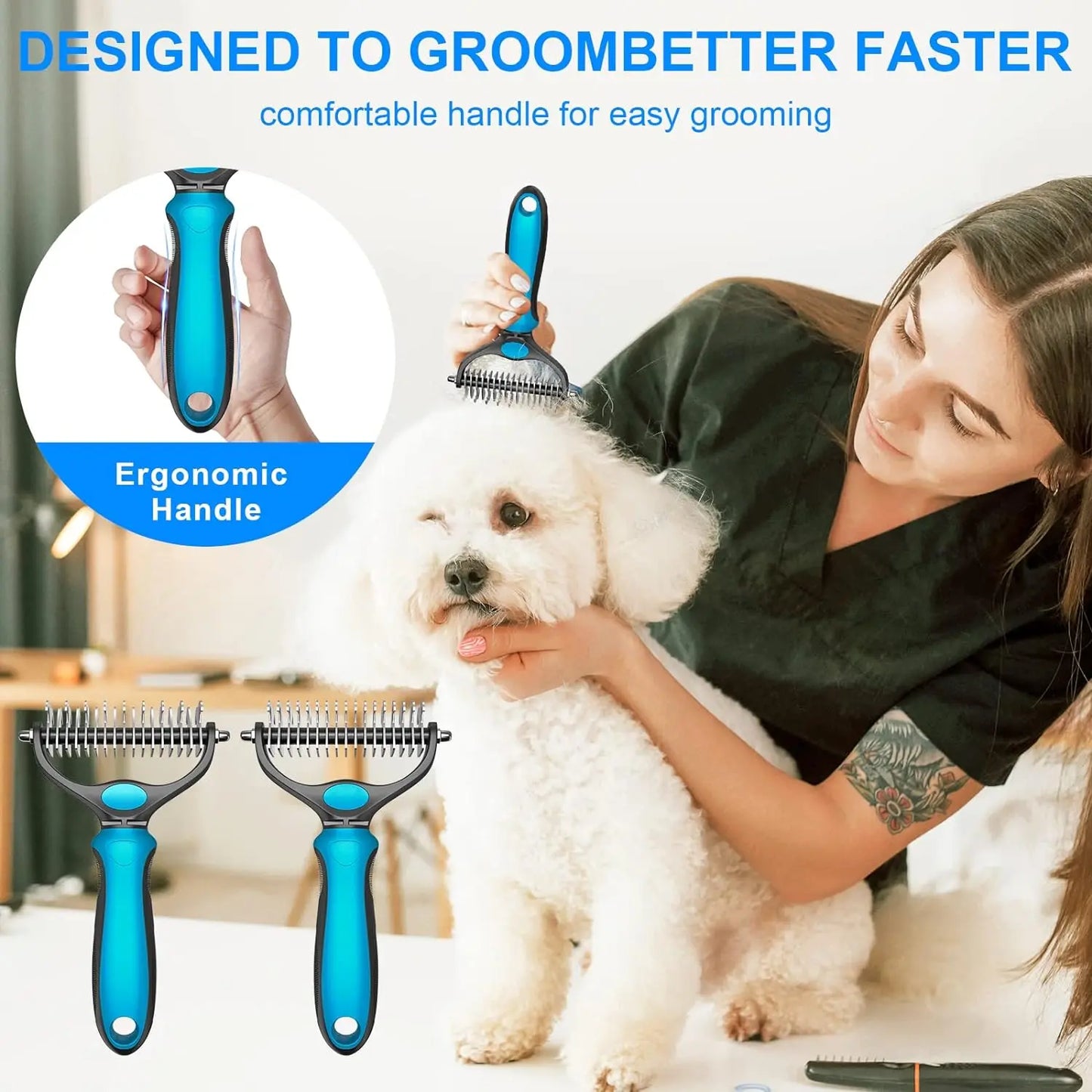 ✨ 2-in-1 Pet Grooming Rake – Detangle & Deshed Easily