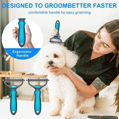 ✨ 2-in-1 Pet Grooming Rake – Detangle & Deshed Easily