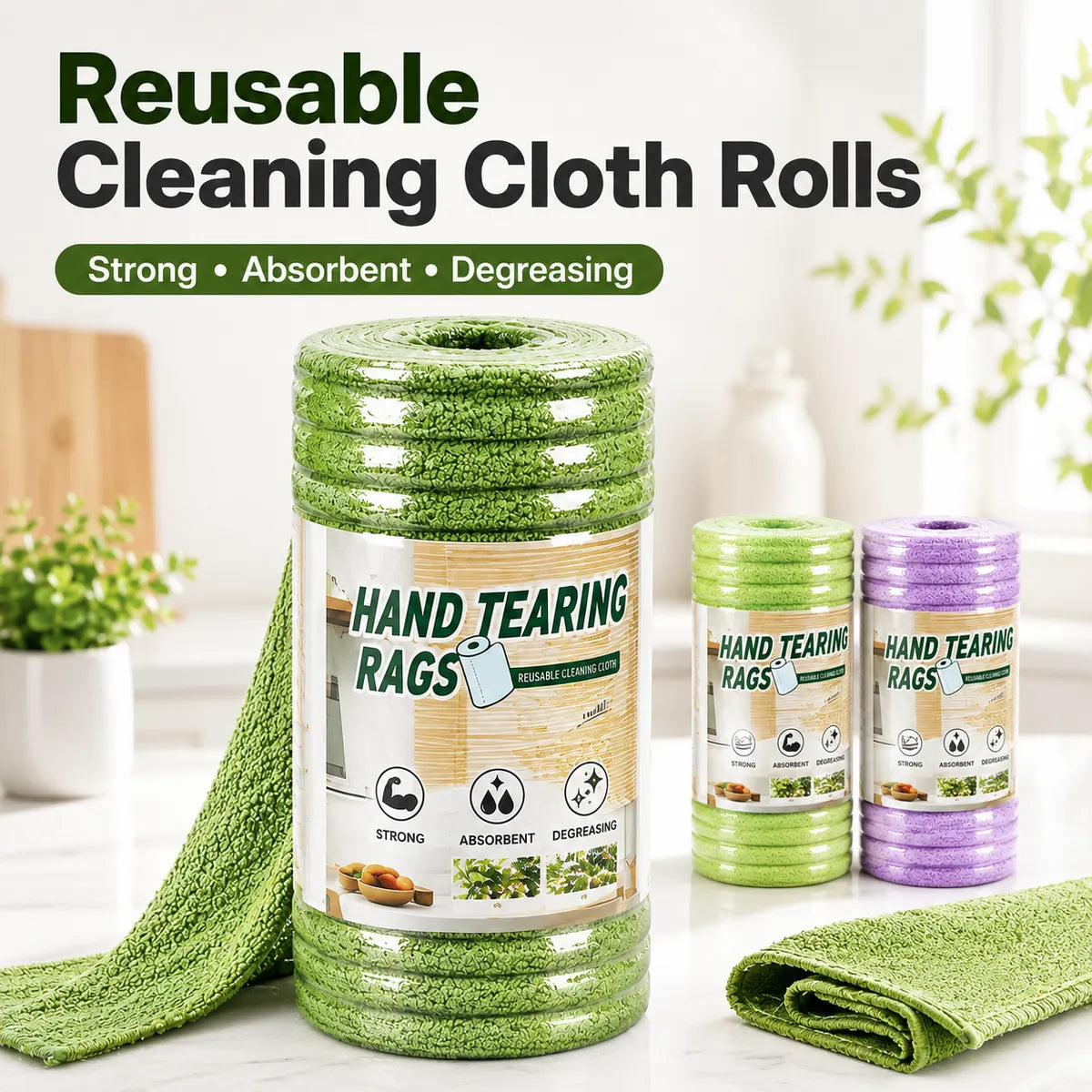 Thick Tear-Off Cleaning Cloth Roll | Reusable Absorbent Kitchen Wipes