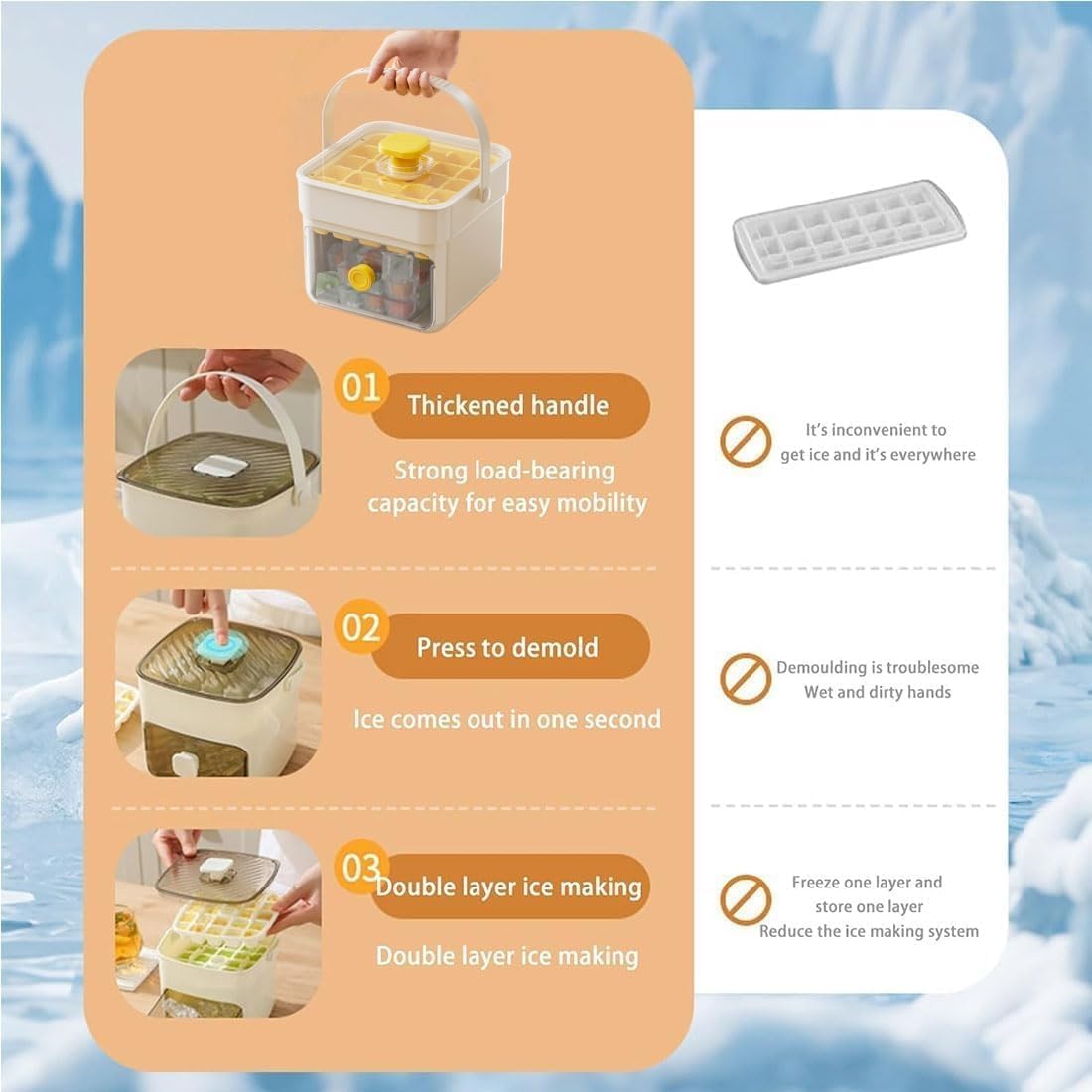 𝑺𝑪𝑵𝑫𝑹®48-Cube Press Release Ice Maker Tray with Lid & Storage Bin
