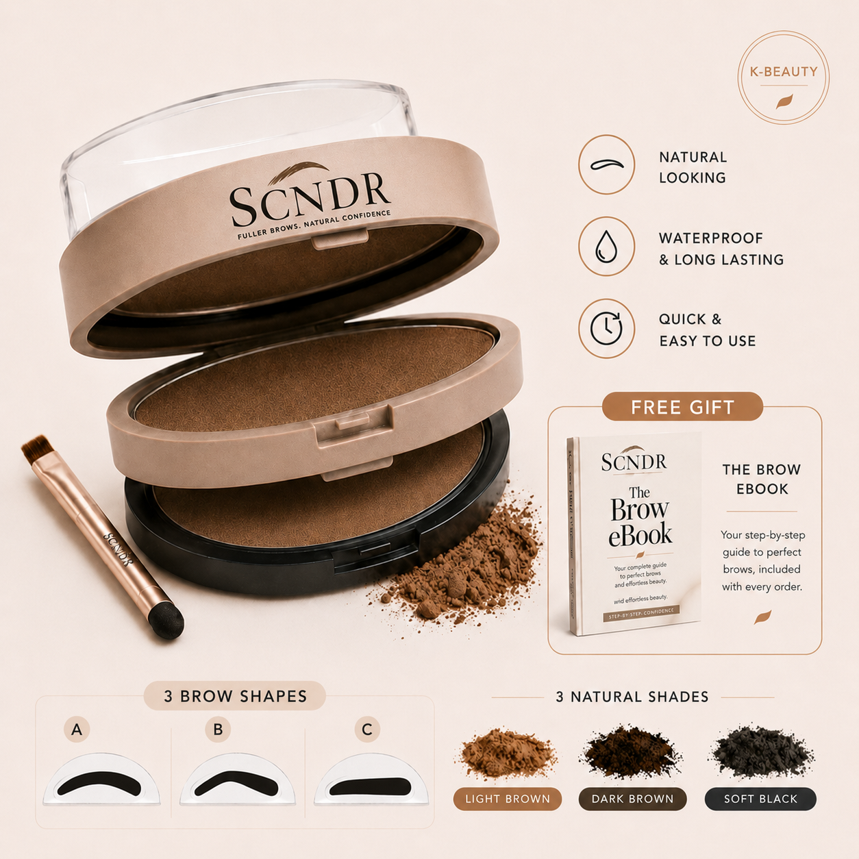 𝑺𝑪𝑵𝑫𝑹® 2026 Brow Stamp Kit with 3 Pairs of Brow Shape Stencils — Waterproof Natural Brows in Seconds