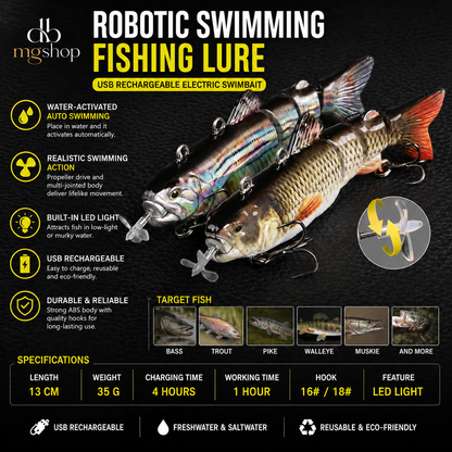 Lifelike Auto Swimming Fishing Lure – 5.12" Rechargeable Robotic Swimbait