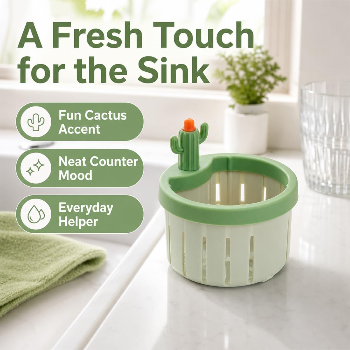🌵𝑺𝑪𝑵𝑫𝑹®2026 Cactus-Shaped Sink Filter Basket — Hands-Free, Anti-Clogging Drain Filter