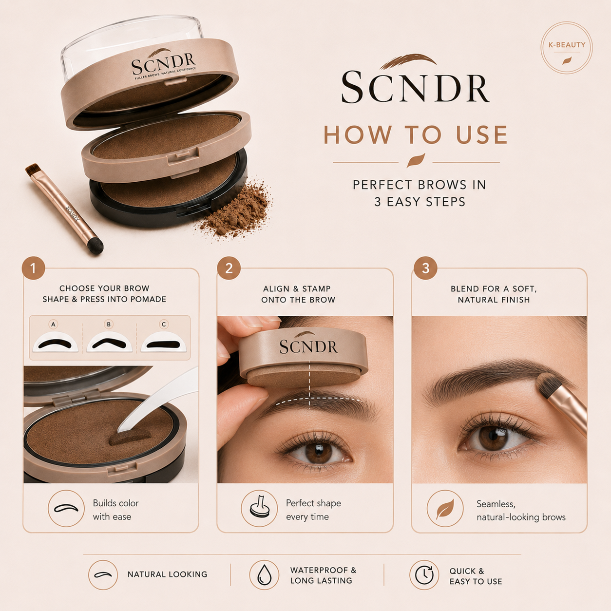 𝑺𝑪𝑵𝑫𝑹® 2026 Brow Stamp Kit with 3 Pairs of Brow Shape Stencils — Waterproof Natural Brows in Seconds