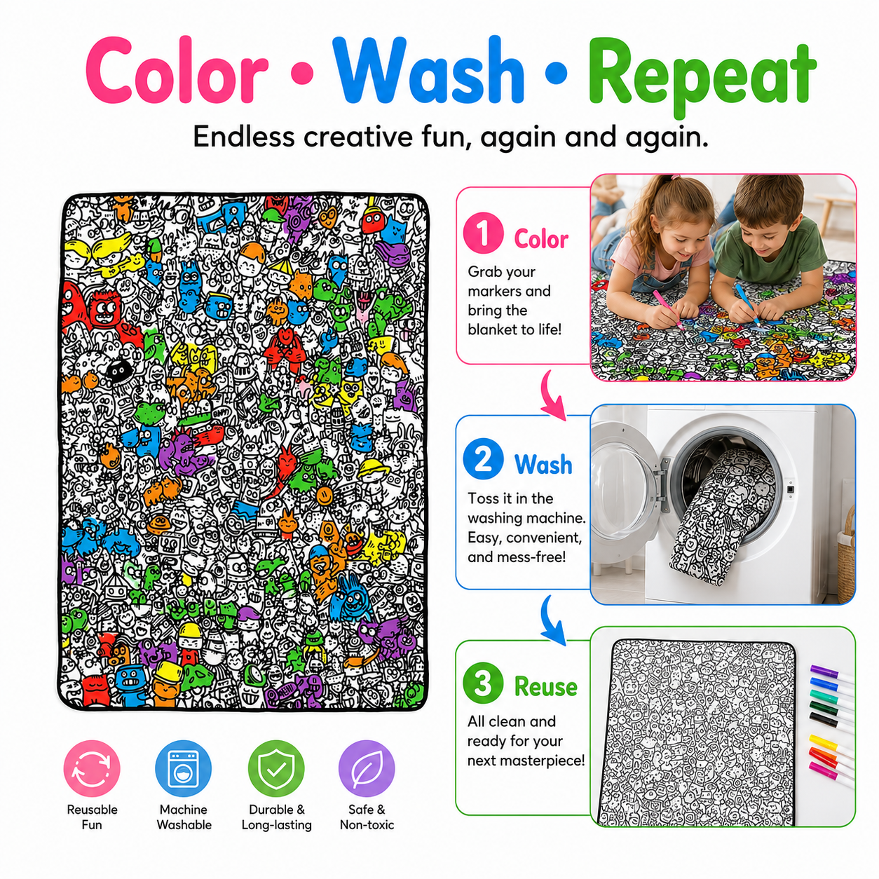 🎨♻️ Reusable DIY Coloring Blanket – Perfect for Kids & Parents! 👨‍👩‍👧‍👦✨