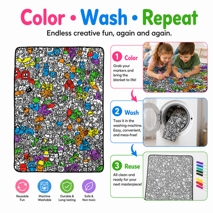 🎨♻️ Reusable DIY Coloring Blanket – Perfect for Kids & Parents! 👨‍👩‍👧‍👦✨