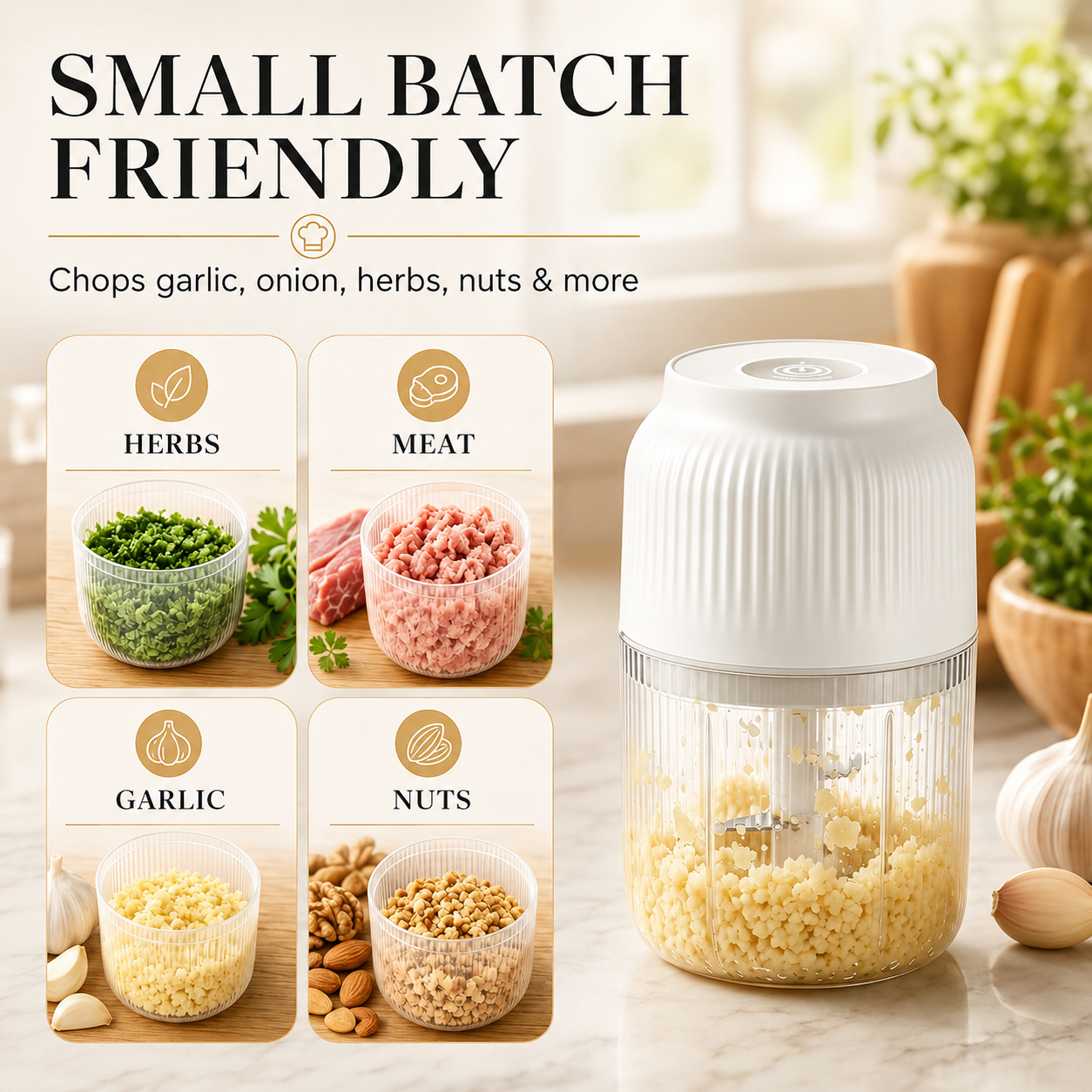 𝑺𝑪𝑵𝑫𝑹® 2026 Electric Garlic & Food Chopper — USB Rechargeable Mini Chopper for Garlic, Onion, Vegetables & Small Boneless Meat