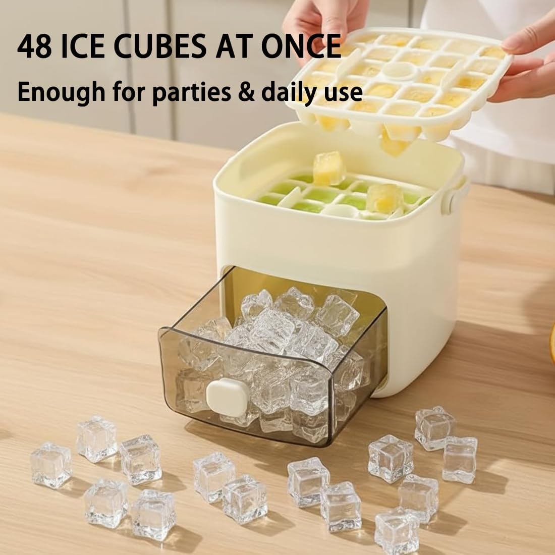 𝑺𝑪𝑵𝑫𝑹®48-Cube Press Release Ice Maker Tray with Lid & Storage Bin