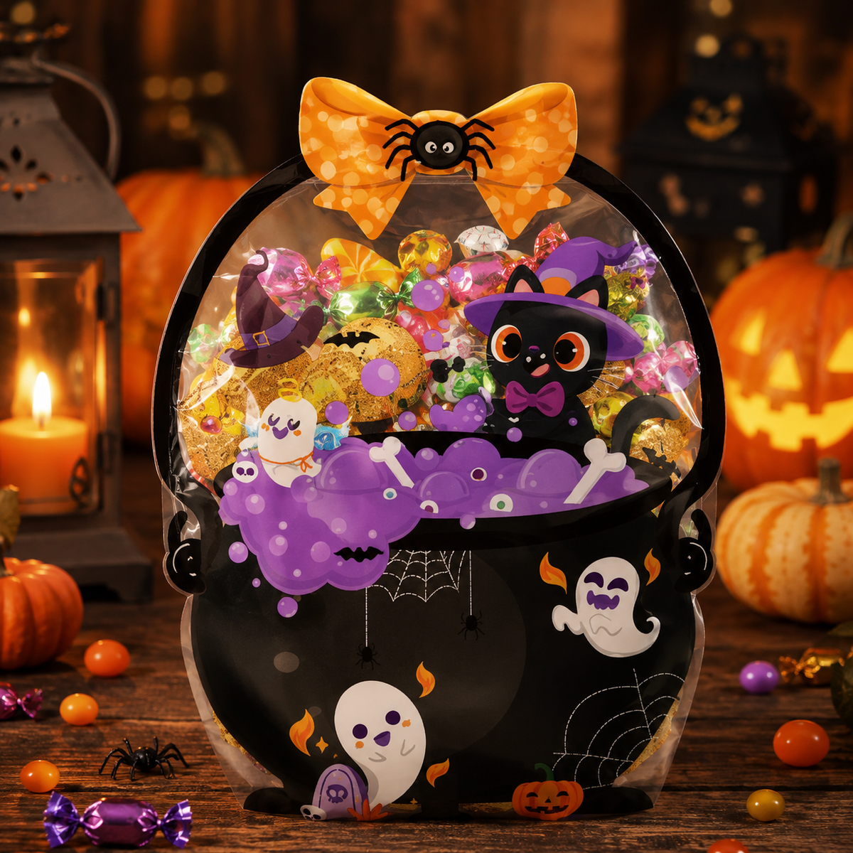 🎃 Halloween Cauldron Treat Bags – Clear Fillable Party Favor Bags