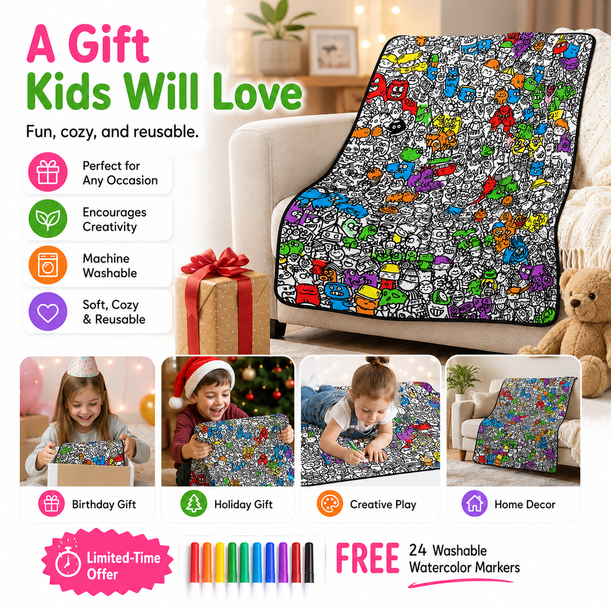 🎨♻️ Reusable DIY Coloring Blanket – Perfect for Kids & Parents! 👨‍👩‍👧‍👦✨