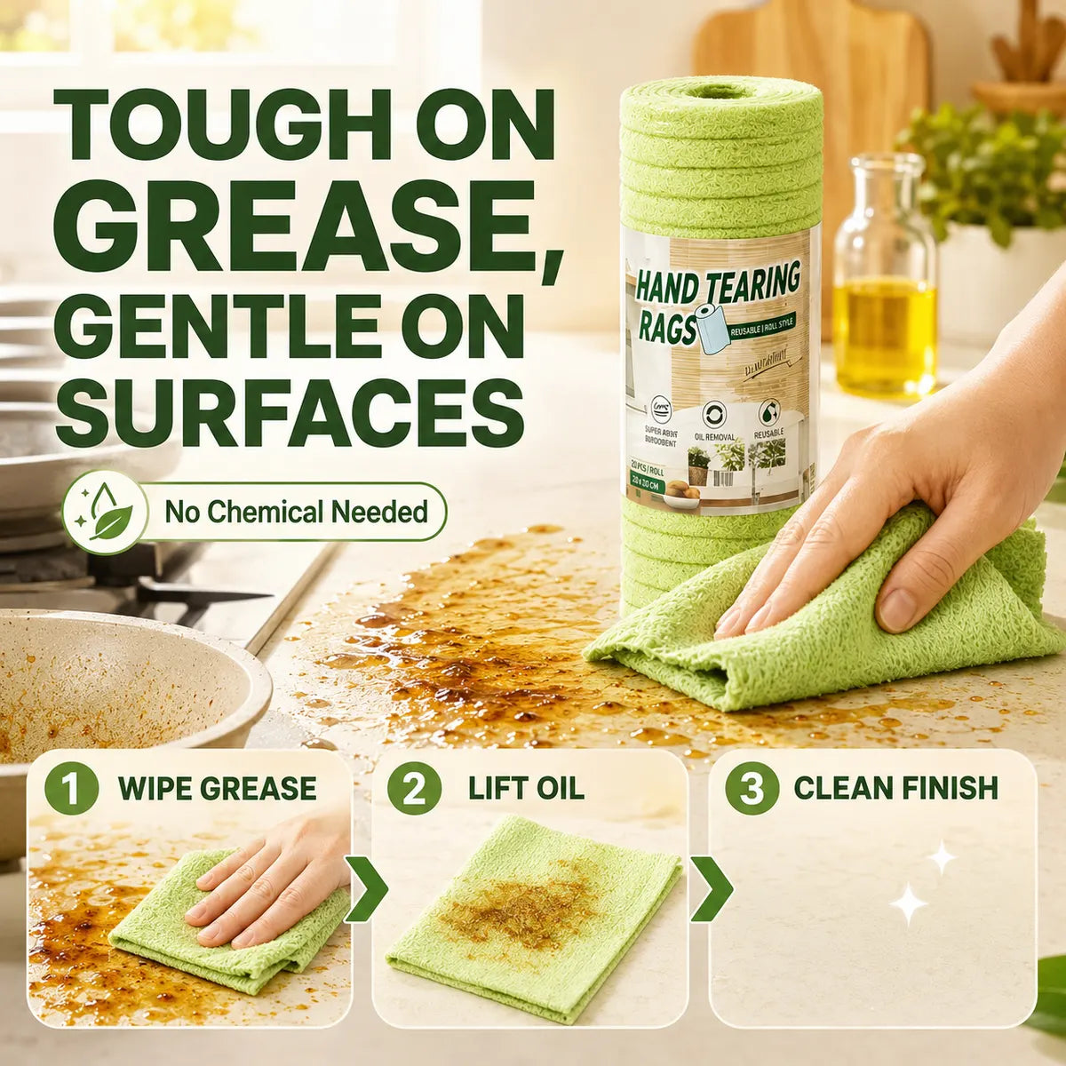 Thick Tear-Off Cleaning Cloth Roll | Reusable Absorbent Kitchen Wipes