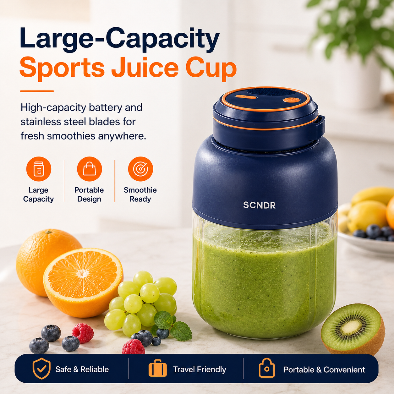 SCNDR® 1300mL Wireless Portable Juice Cup – Rechargeable Smoothie Blender for Fresh Juice, Shakes & Travel