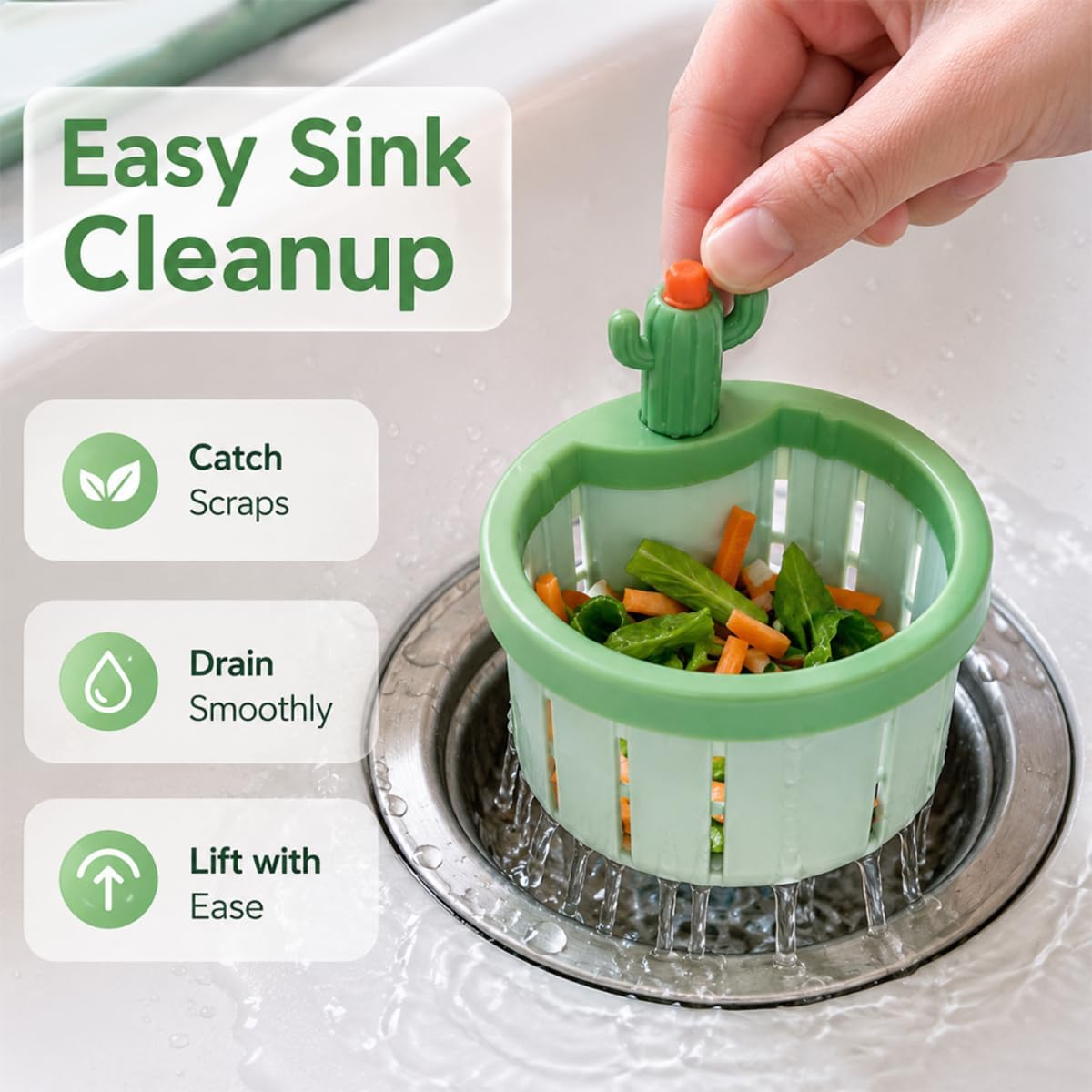 🌵𝑺𝑪𝑵𝑫𝑹®2026 Cactus-Shaped Sink Filter Basket — Hands-Free, Anti-Clogging Drain Filter