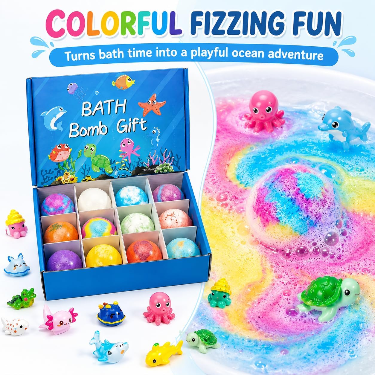 🎁 Receive a $19.99 coupon – 12 Pack Color Fizz Bath Balls with Ocean Toys Inside🐬