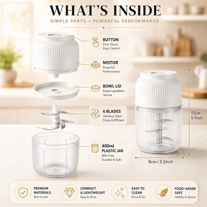 𝑺𝑪𝑵𝑫𝑹® 2026 Electric Garlic & Food Chopper — USB Rechargeable Mini Chopper for Garlic, Onion, Vegetables & Small Boneless Meat