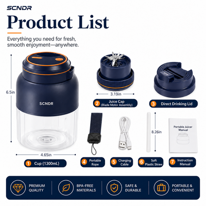 SCNDR® 1300mL Wireless Portable Juice Cup – Rechargeable Smoothie Blender for Fresh Juice, Shakes & Travel