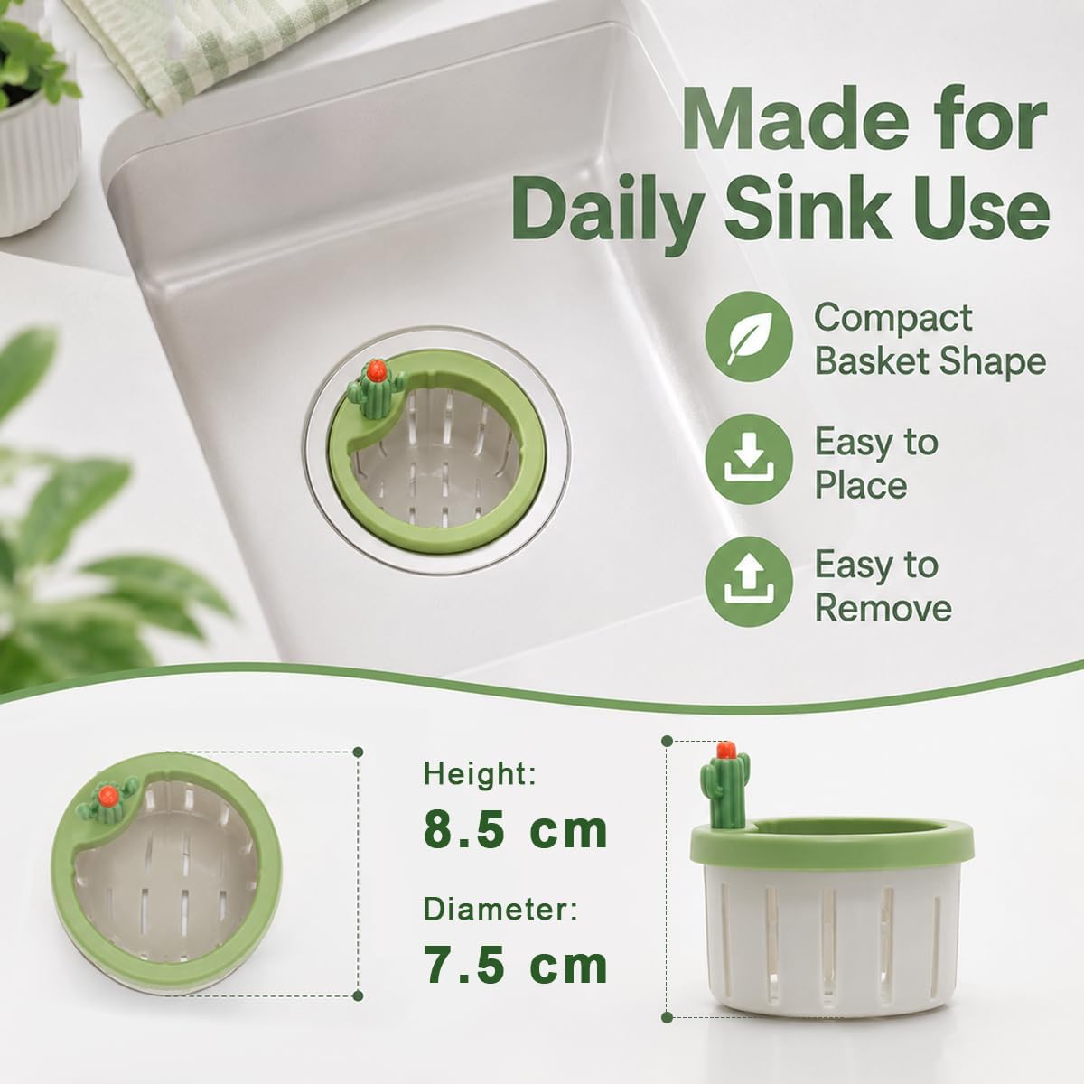 🌵𝑺𝑪𝑵𝑫𝑹®2026 Cactus-Shaped Sink Filter Basket — Hands-Free, Anti-Clogging Drain Filter