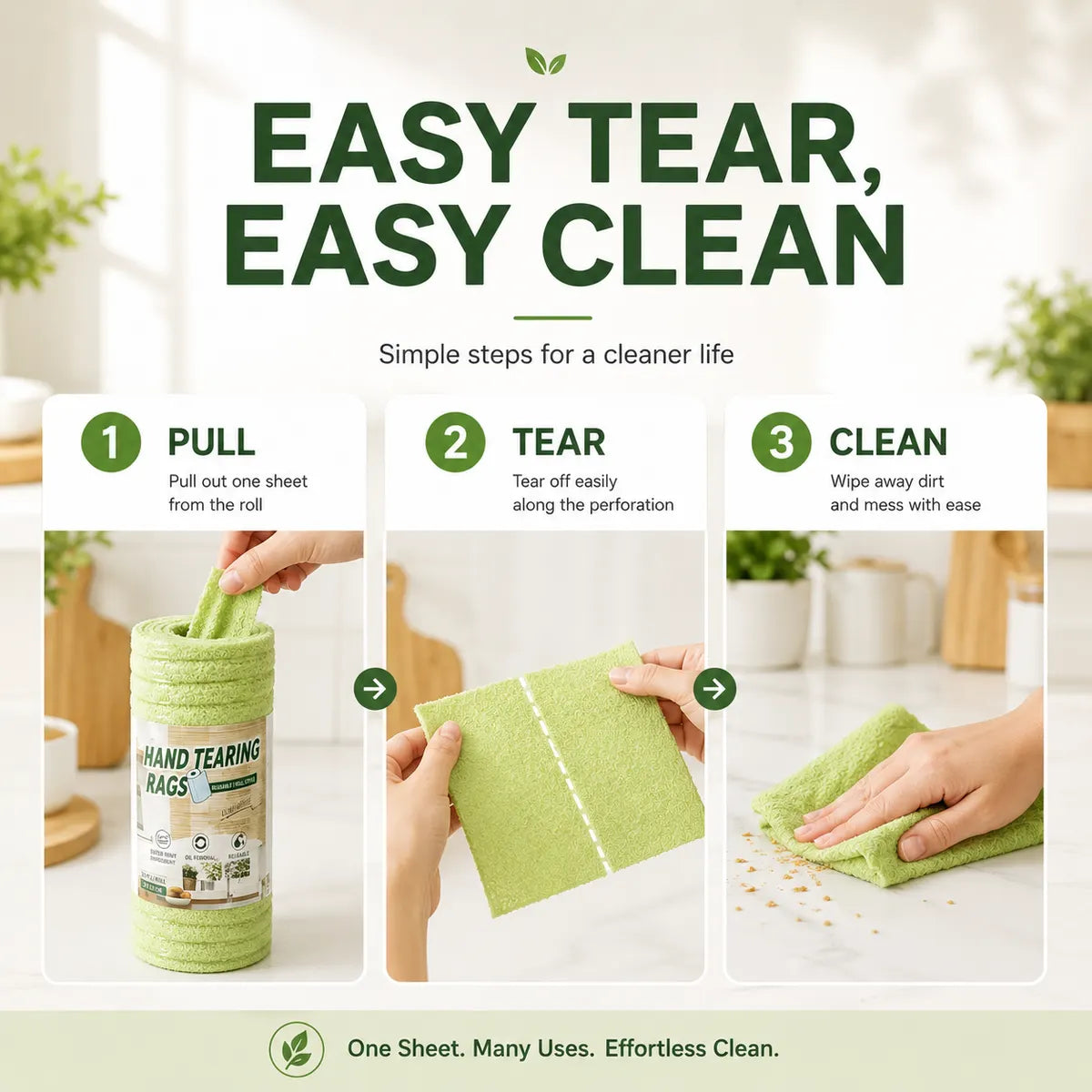 Thick Tear-Off Cleaning Cloth Roll | Reusable Absorbent Kitchen Wipes