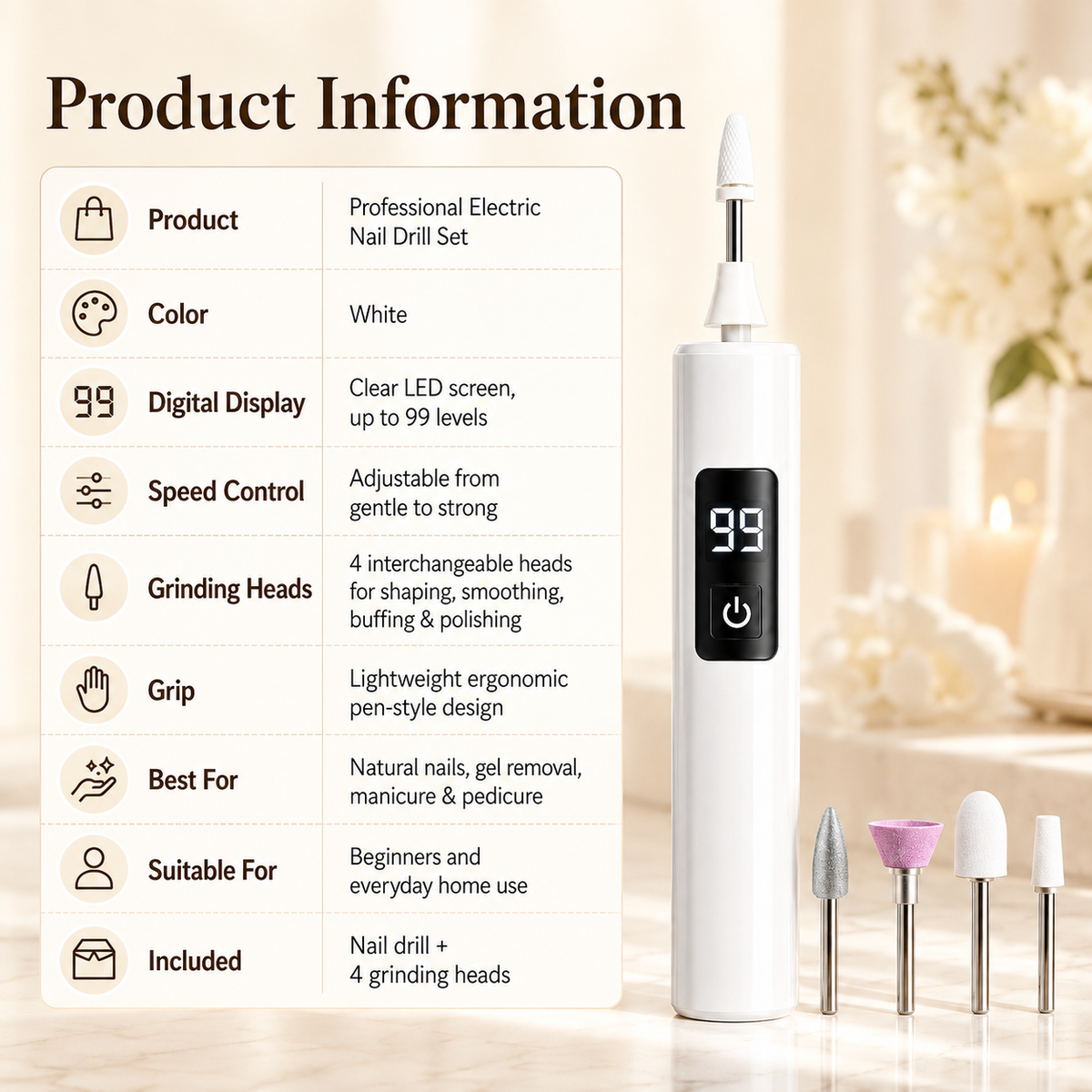 𝑺𝑪𝑵𝑫𝑹® Professional Electric Nail Drill Kit – Digital Speed Manicure & Pedicure System