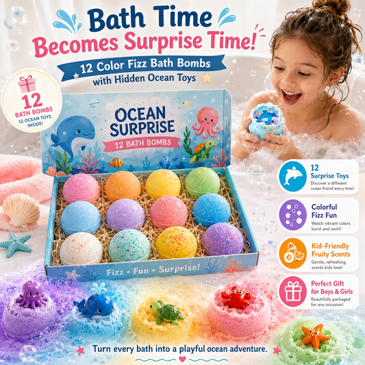 🎁 Receive a $19.99 coupon – 12 Pack Color Fizz Bath Balls with Ocean Toys Inside🐬