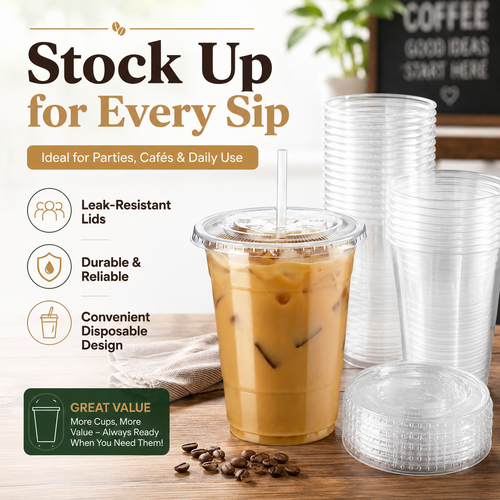 500ML Disposable Clear Drink Cups with Lids and Straws – Perfect for Iced Coffee, Milk Tea, Juice, Smoothies, Parties, and Everyday Use